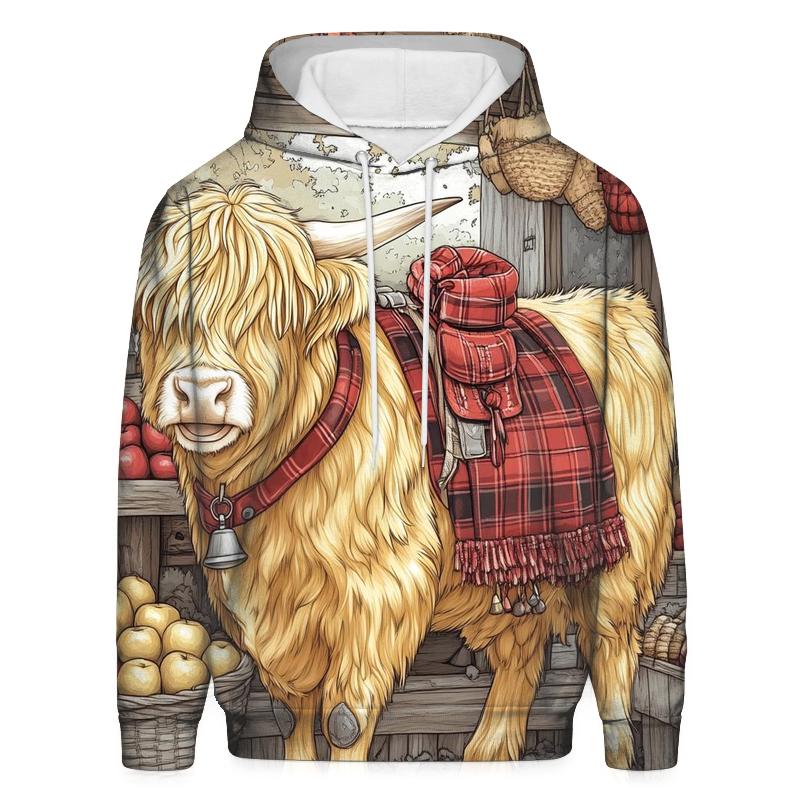 Market Day Highland Cow Portrait designer hoodies