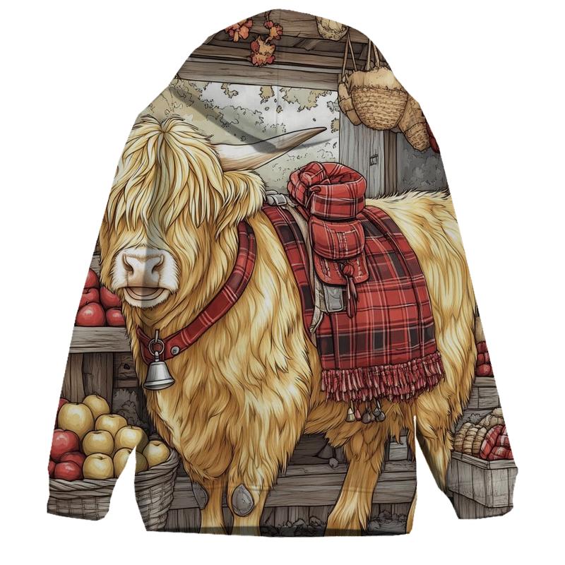 Market Day Highland Cow Portrait designer hoodies