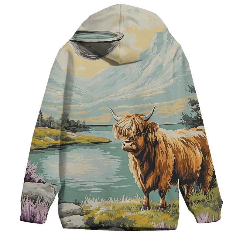 Highland Cow And The Floating Loch designer hoodies