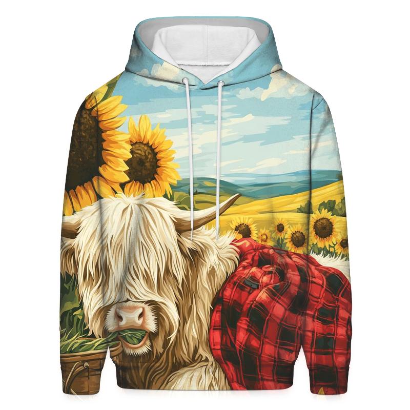 Highland Cow Sunflower Field Picnic printed hoodies