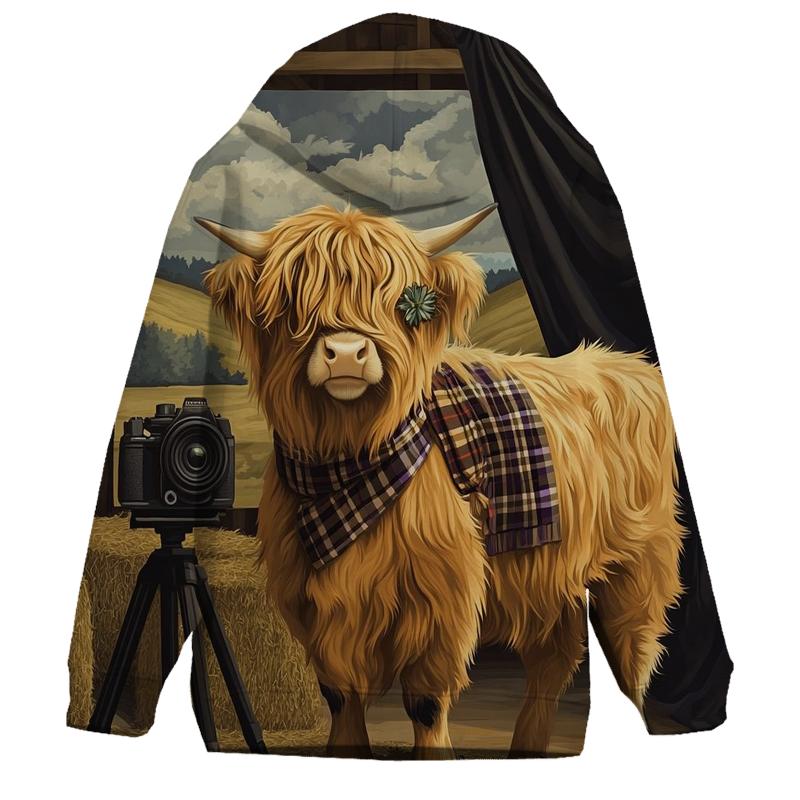 Highland Cow Vintage Camera Session embroidered hoodies