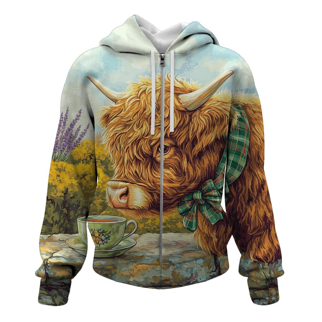 Tea Garden With Highland Cow Charm designer hoodies