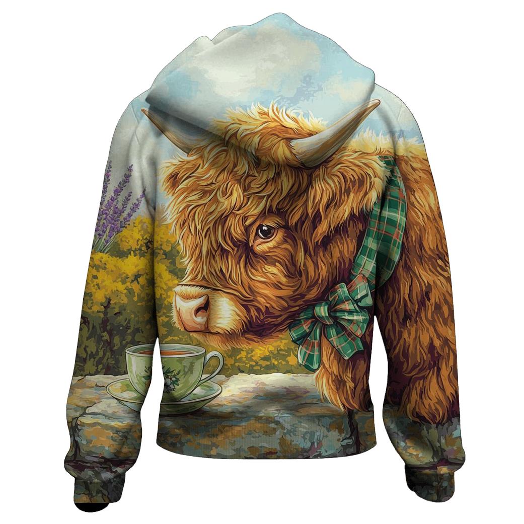 Tea Garden With Highland Cow Charm designer hoodies