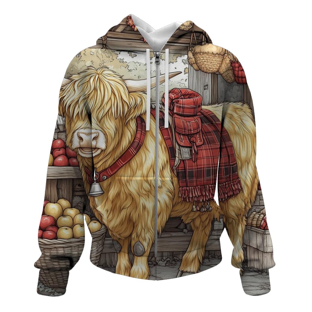 Market Day Highland Cow Portrait embroidered hoodies