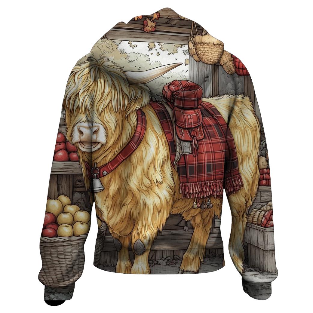 Market Day Highland Cow Portrait embroidered hoodies