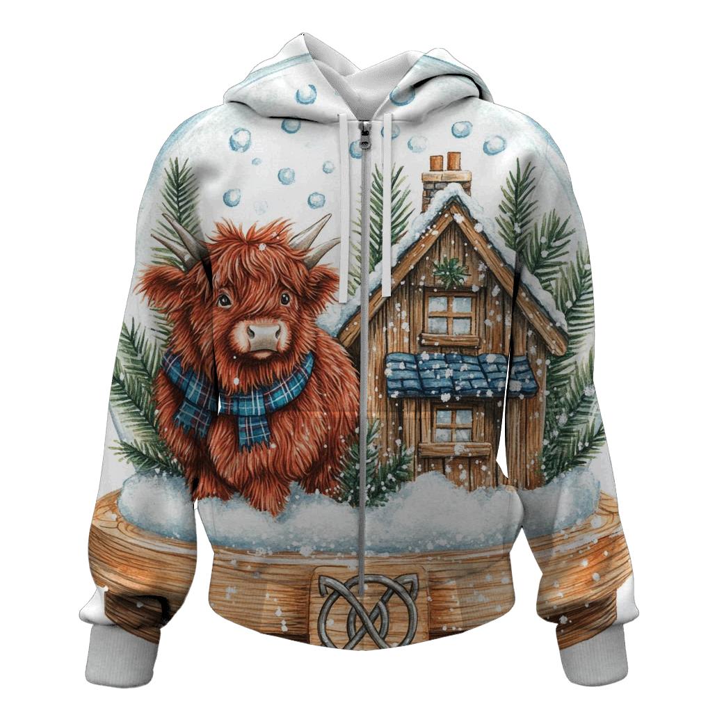 Highland Cow Snowglobe Cottage lightweight hoodies