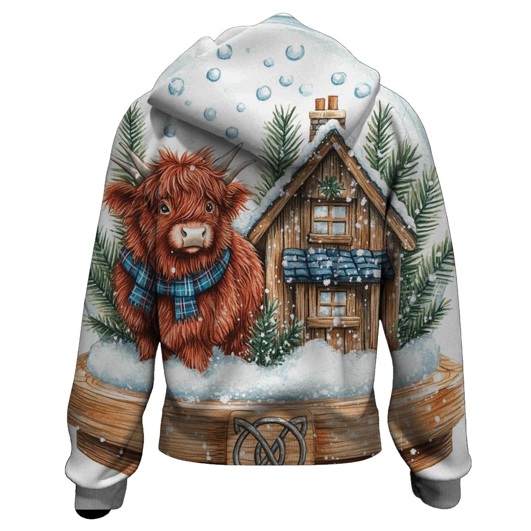 Highland Cow Snowglobe Cottage lightweight hoodies