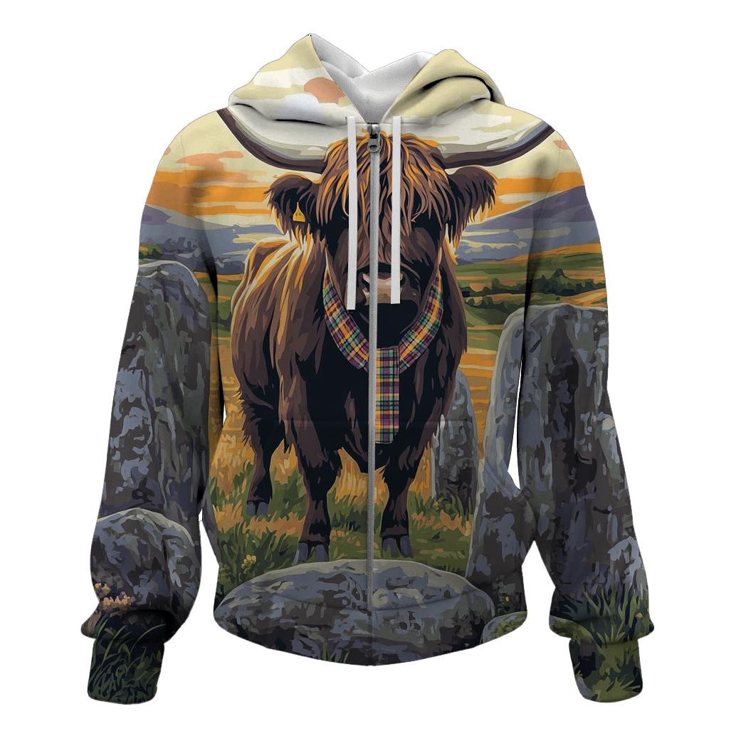 Stone Circle Highland Cow Sentinel custom hoodies