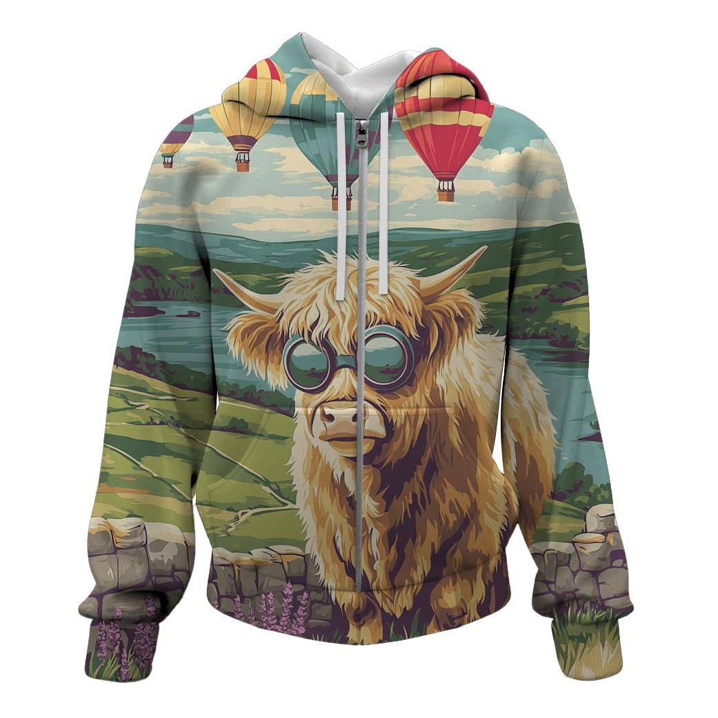 Highland Cow Balloon Festival zip-up hoodies