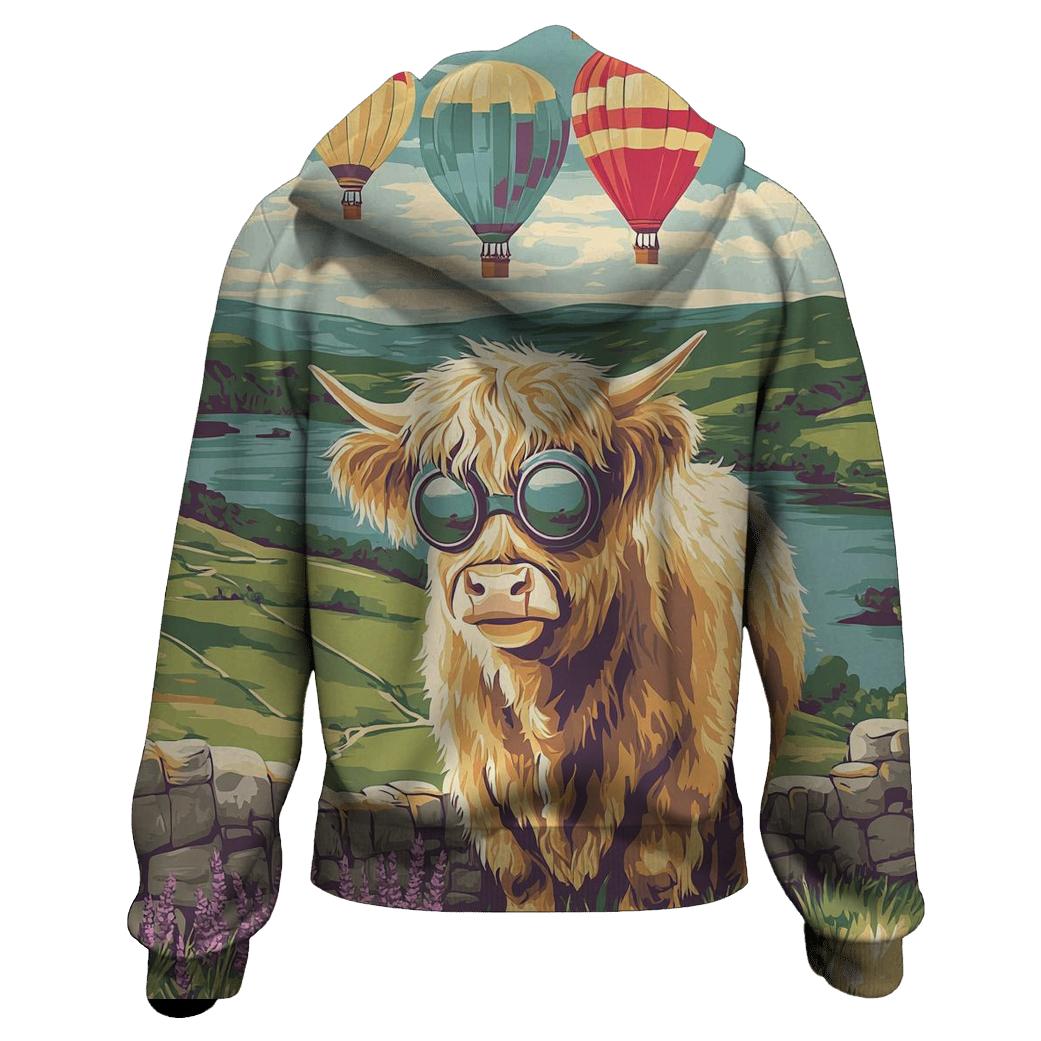 Highland Cow Balloon Festival zip-up hoodies