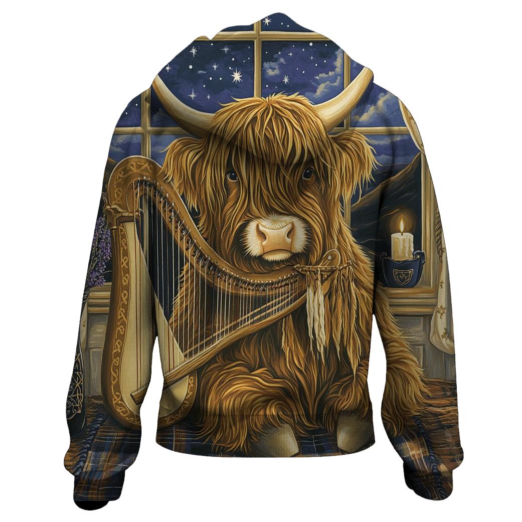 Highland Cow Celestial Harp lightweight hoodies
