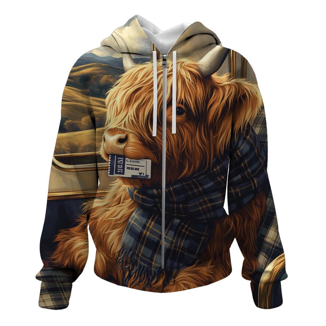 Night Train Highland Cow Traveler pullover hoodies