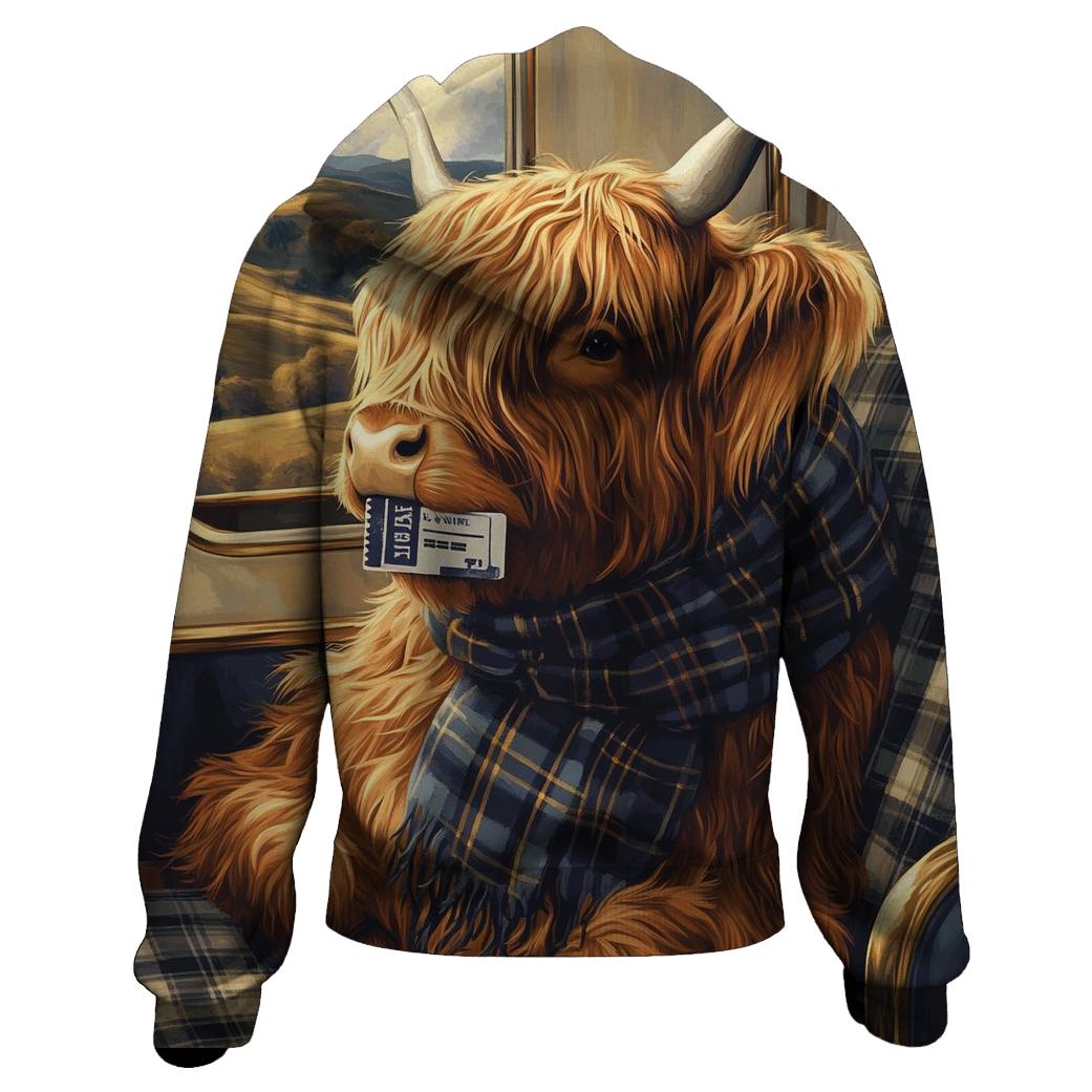 Night Train Highland Cow Traveler pullover hoodies