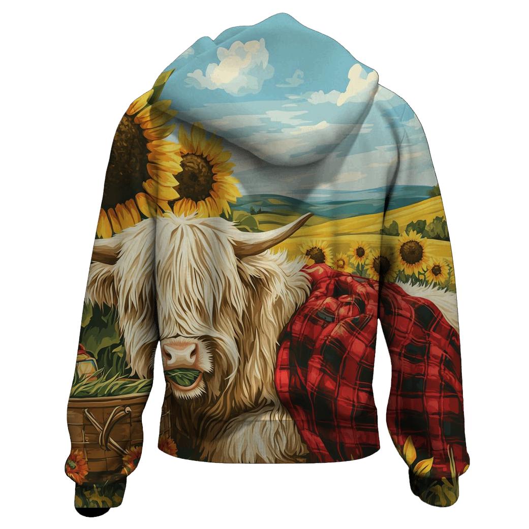 Highland Cow Sunflower Field Picnic lightweight hoodies