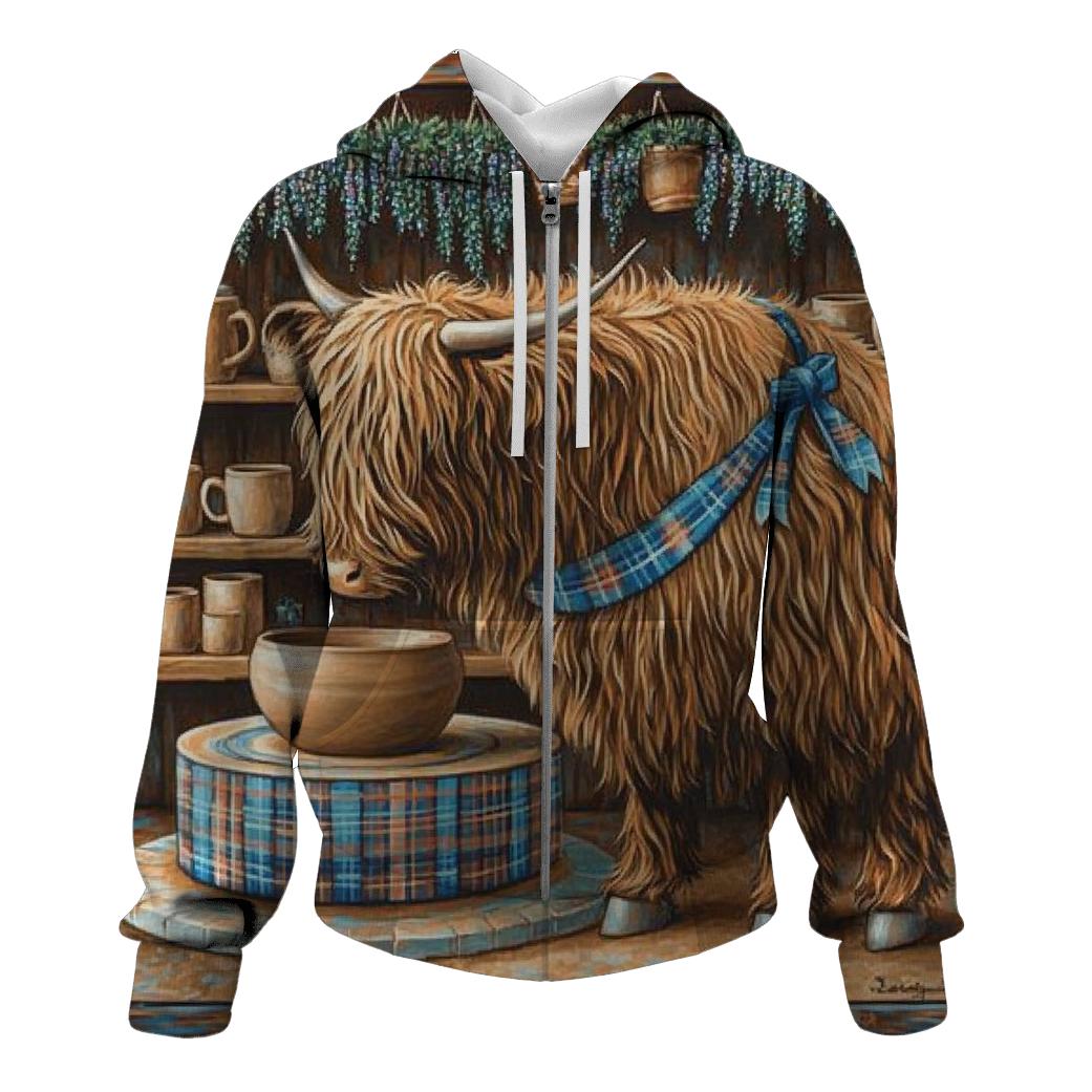 Highland Cow Pottery Studio hoodie styles