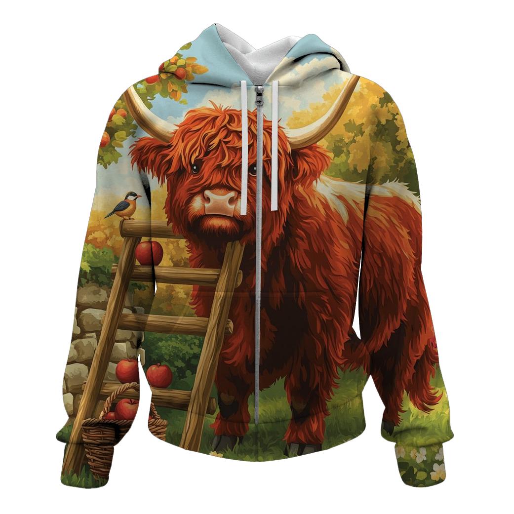 Highland Cow Orchard Ladder Helper graphic hoodies