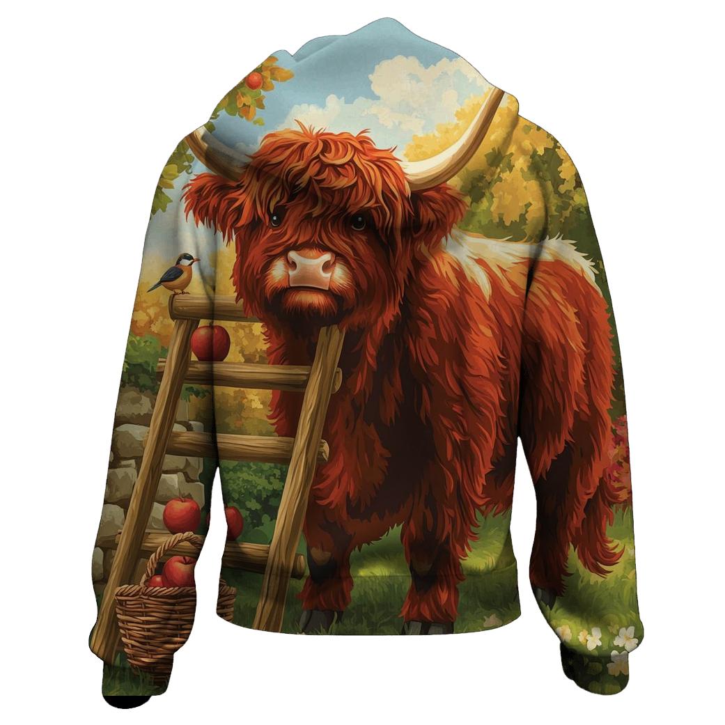 Highland Cow Orchard Ladder Helper graphic hoodies