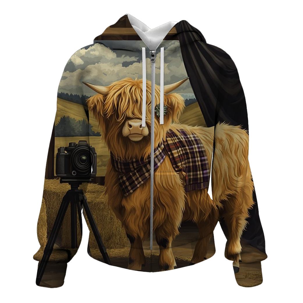 Highland Cow Vintage Camera Session graphic hoodies