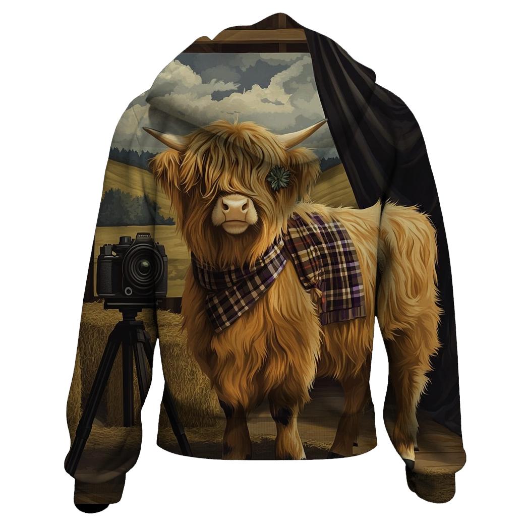 Highland Cow Vintage Camera Session graphic hoodies