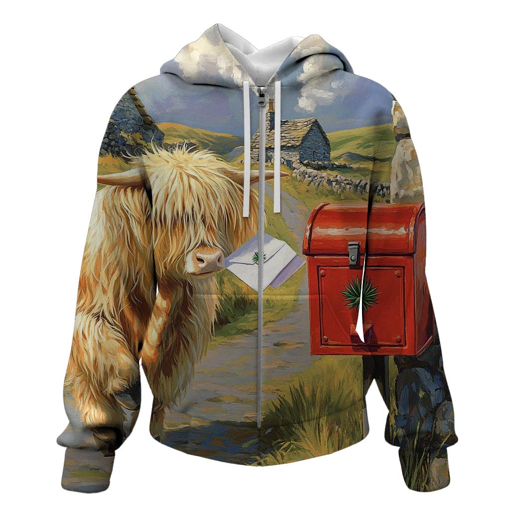 Highland Cow And The Thistle Mailbox heavyweight hoodies