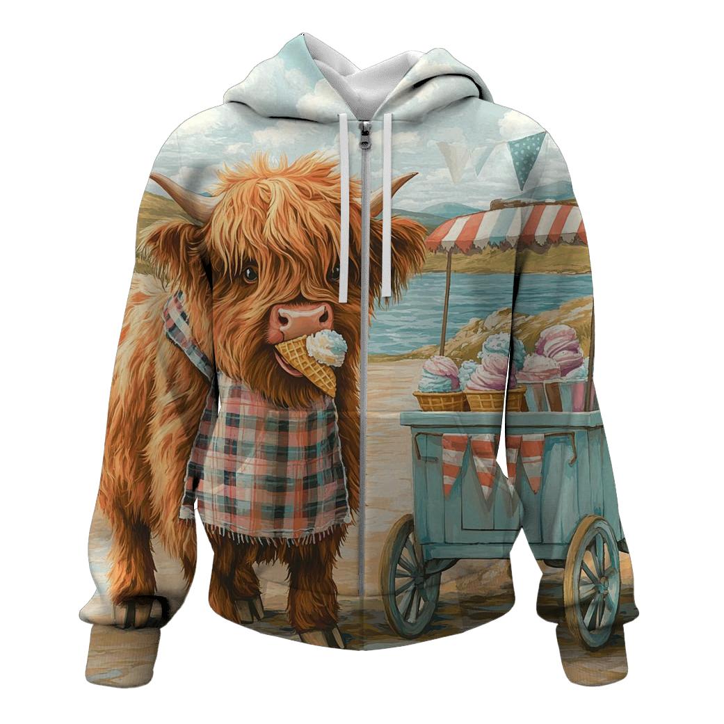 Highland Cow Ice Cream Cart graphic hoodies