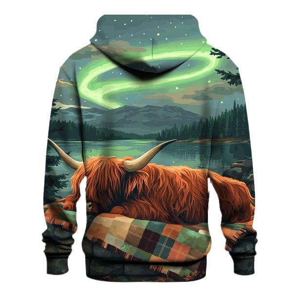 Highland Cow Under Aurora Quilts printed hoodies
