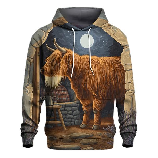 Highland Cow In Moonlit Bothy custom hoodies