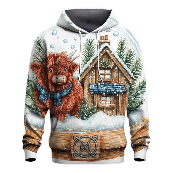 Highland Cow Snowglobe Cottage designer hoodies