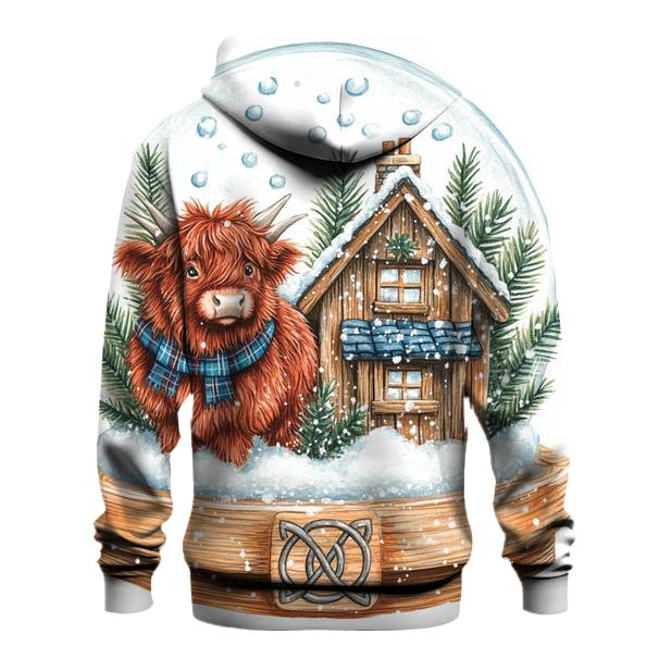 Highland Cow Snowglobe Cottage designer hoodies