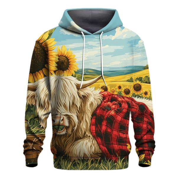 Highland Cow Sunflower Field Picnic custom hoodies