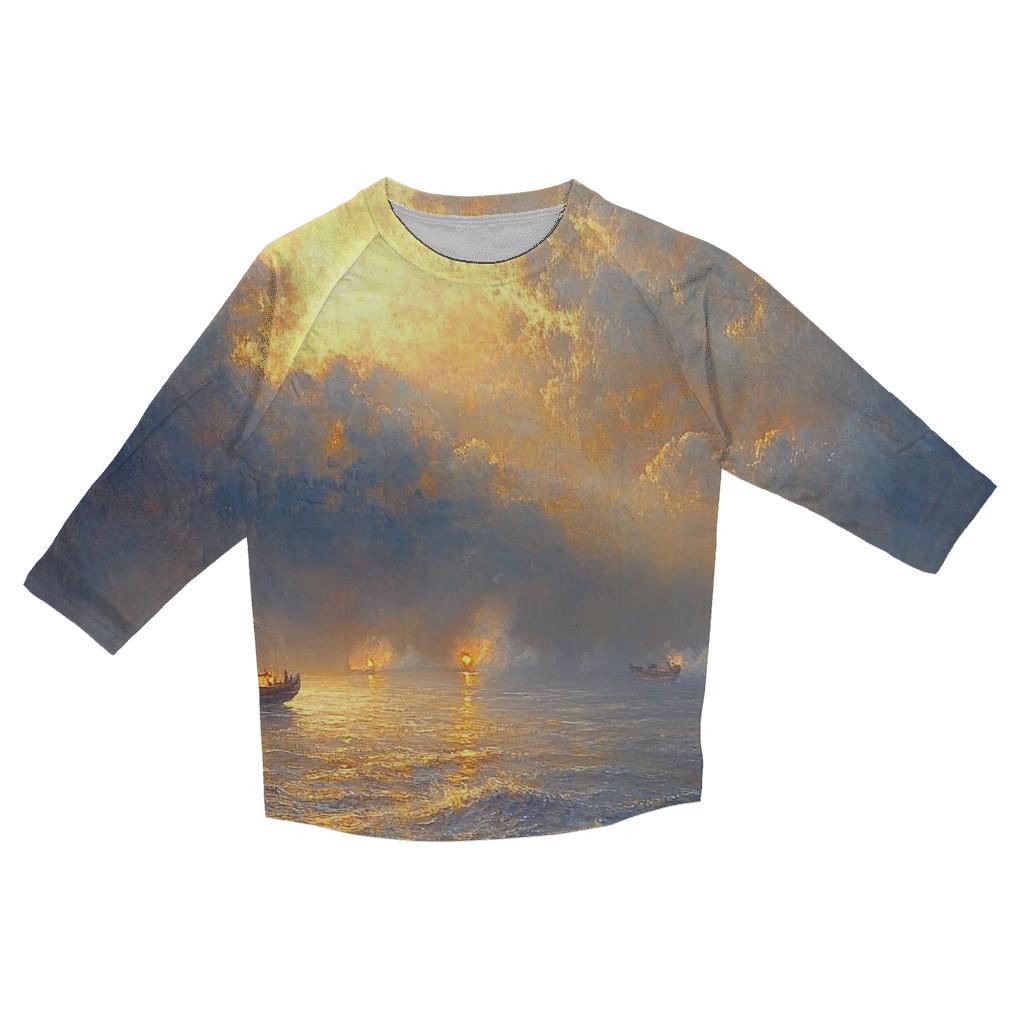 J M W Turner Inspired Storm Over Ocean Lanterns printed three quarter sleeve shirts