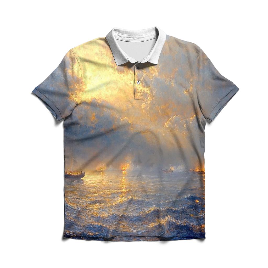 J M W Turner Inspired Storm Over Ocean Lanterns premium cotton polo shirts