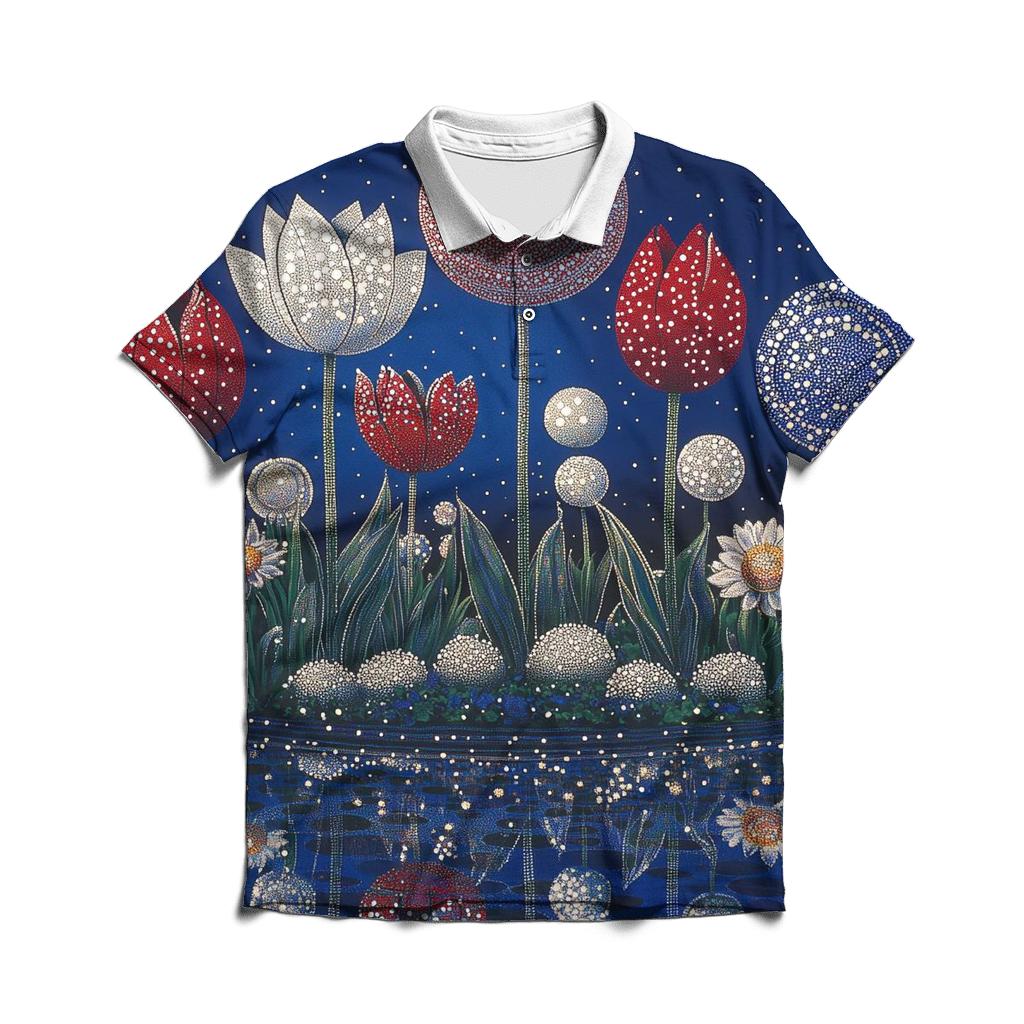 Yayoi Kusama Inspired Solar System Garden Pattern classic pique polos