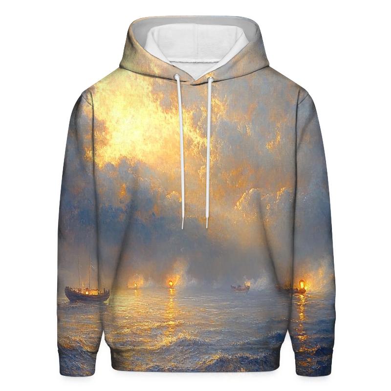 J M W Turner Inspired Storm Over Ocean Lanterns printed hoodies