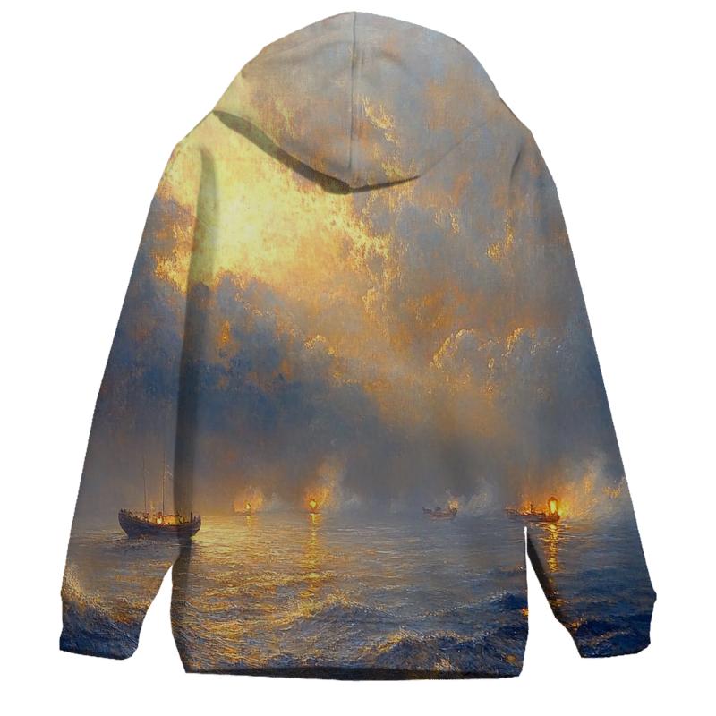 J M W Turner Inspired Storm Over Ocean Lanterns printed hoodies