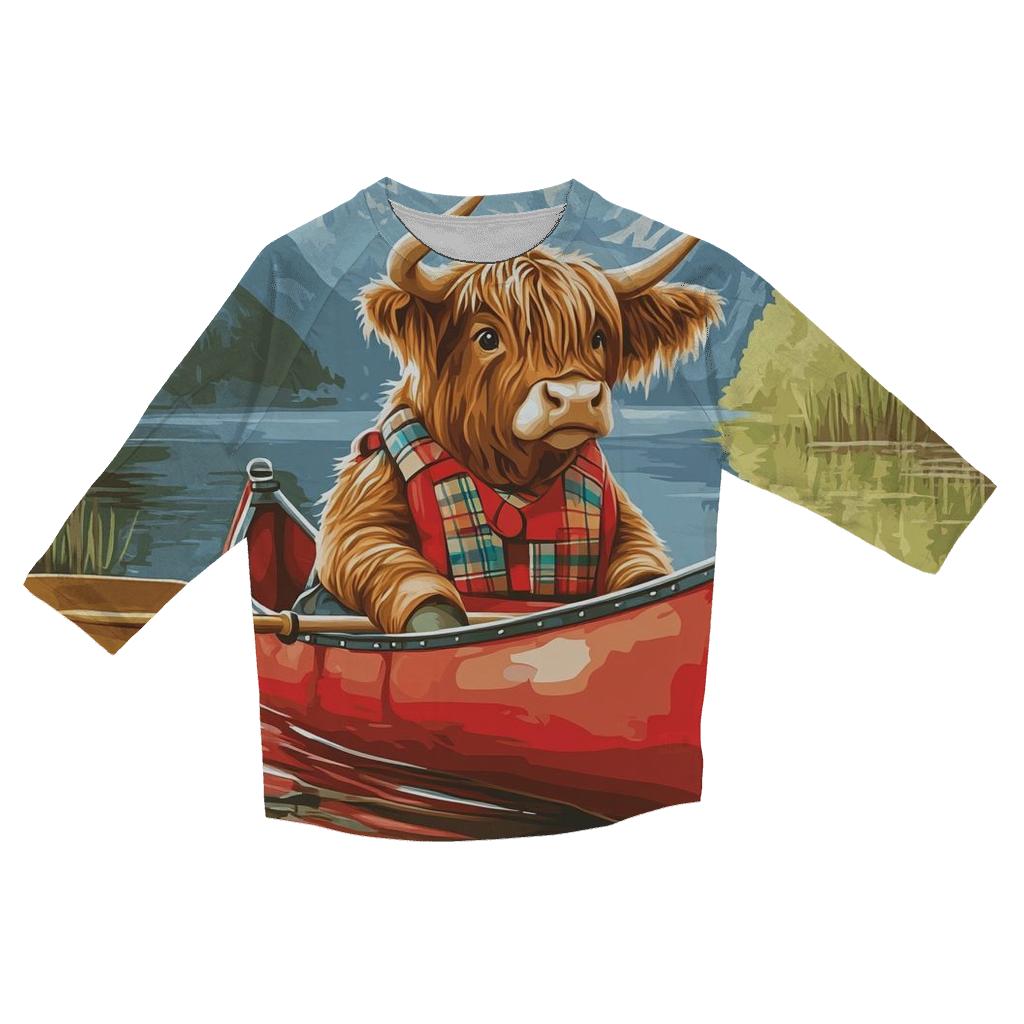 Highland Cow Canoe On The Quiet Loch casual three quarter sleeve shirts