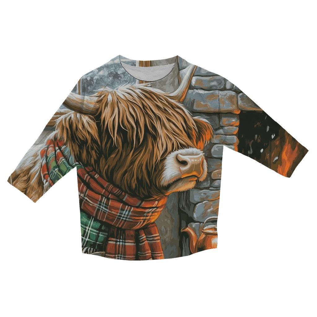 Winter Hearth Highland Cow Portrait fashion 3/4 sleeve shirts