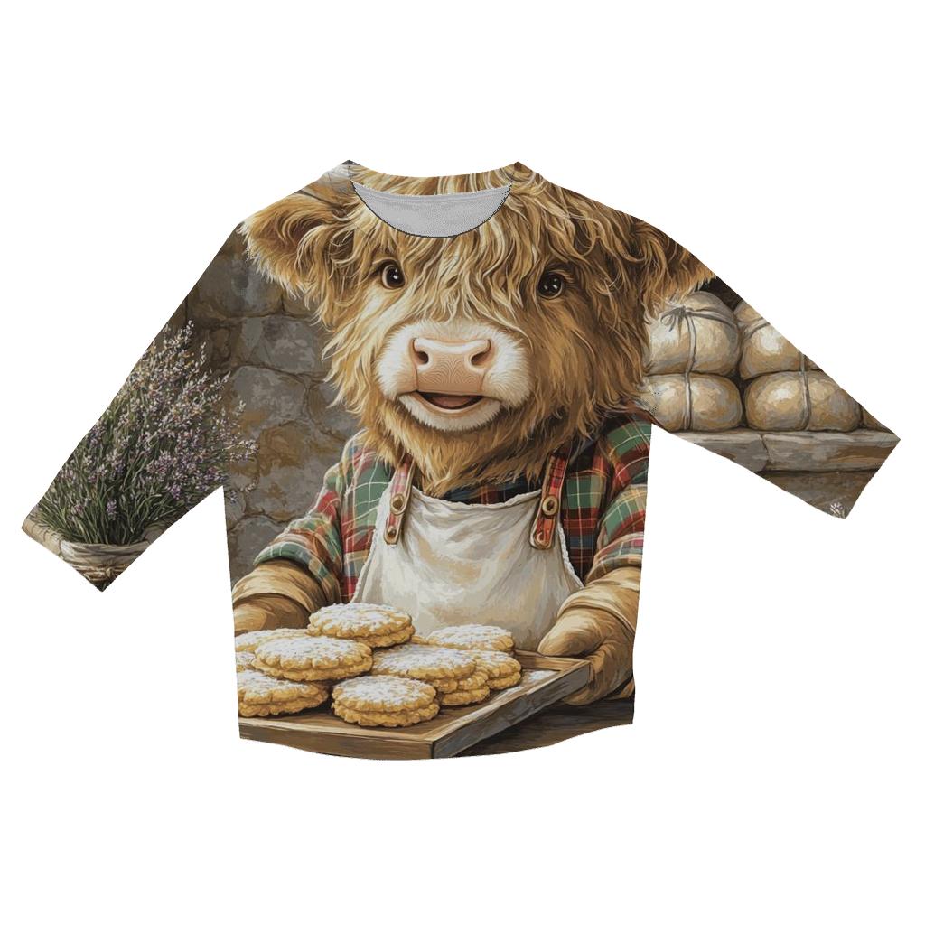 Highland Cow Baker At The Oatcake Stall custom 3/4 sleeve shirts