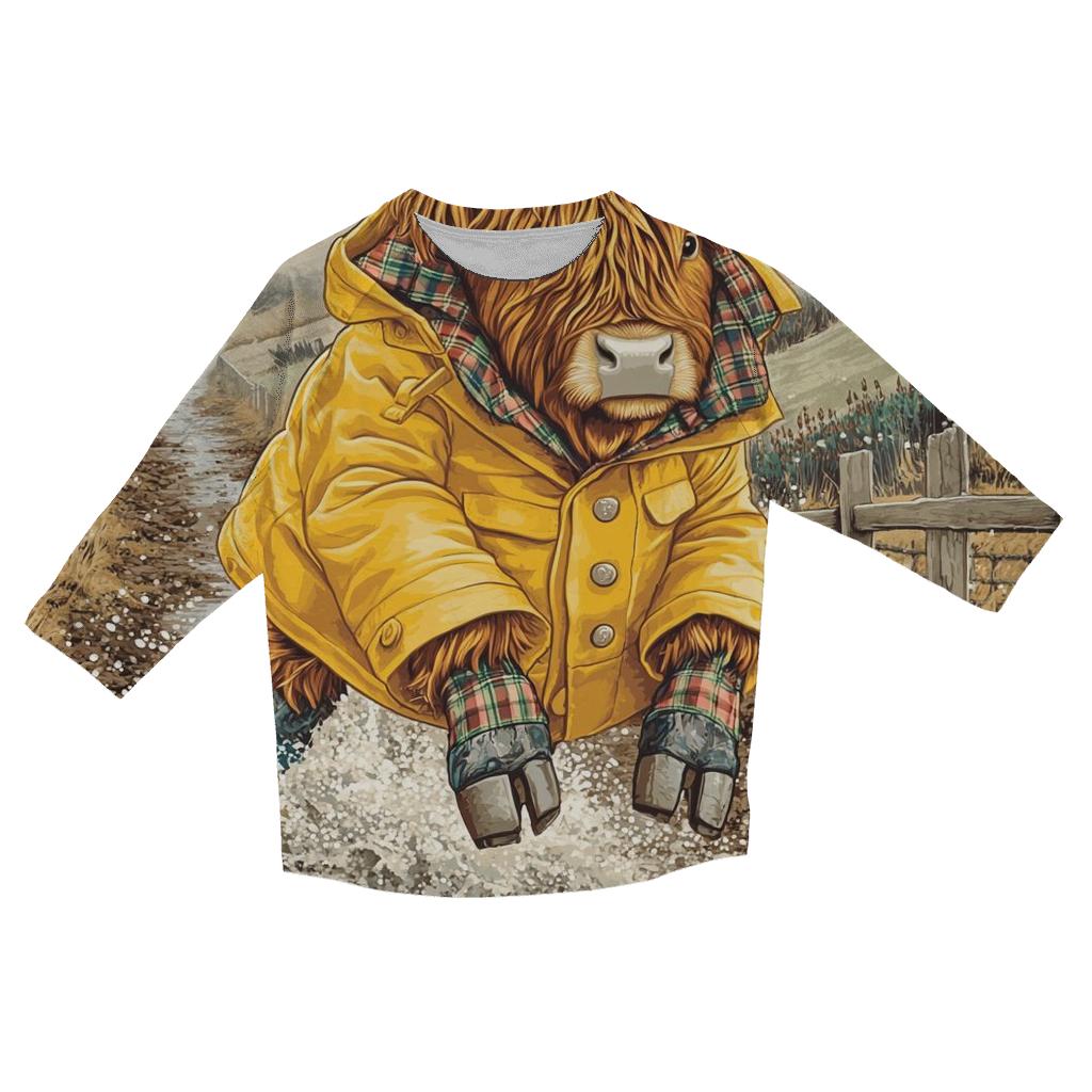 Highland Cow Raincoat And Puddle Jumps designer 3/4 sleeve blouses