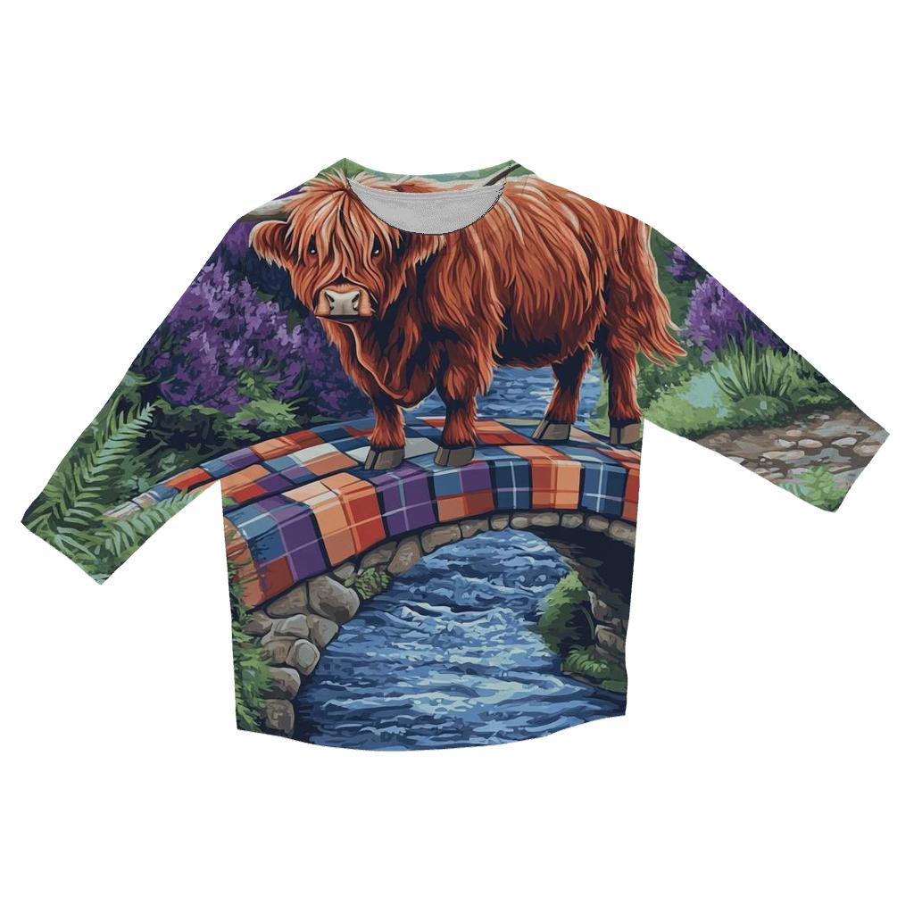 Highland Cow On The Tartan Bridge personalized 3/4 sleeve tees