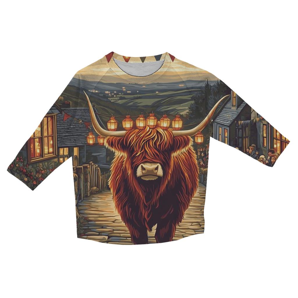 Lantern Festival Highland Cow Parade cotton quarter sleeve shirts