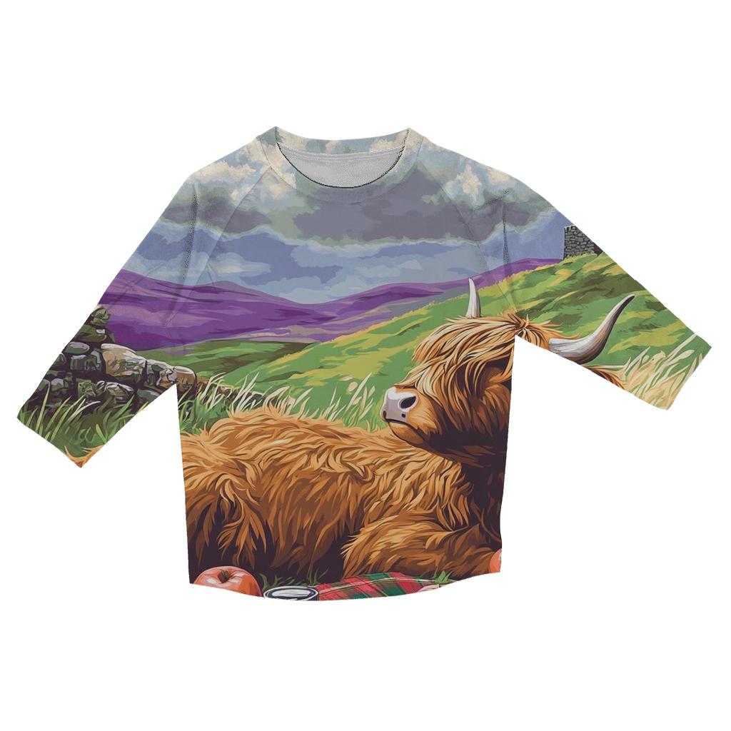 Highland Cow Cloud Watching Picnic fashion 3/4 sleeve shirts