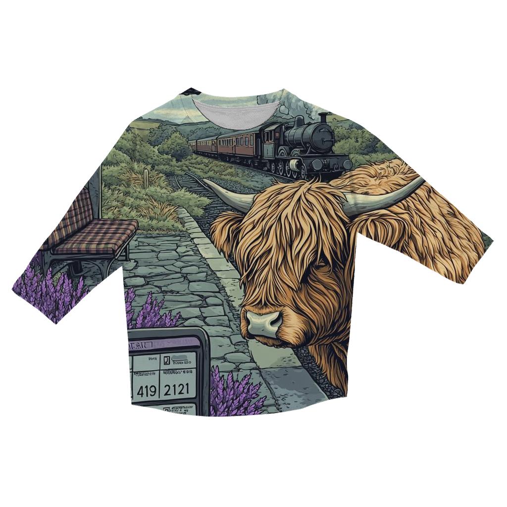 Highland Cow At The Old Railway Halt personalized 3/4 sleeve tees