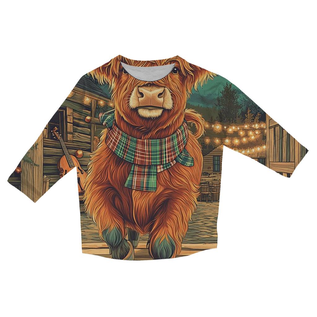 Ceilidh Dance Highland Cow casual three quarter sleeve shirts