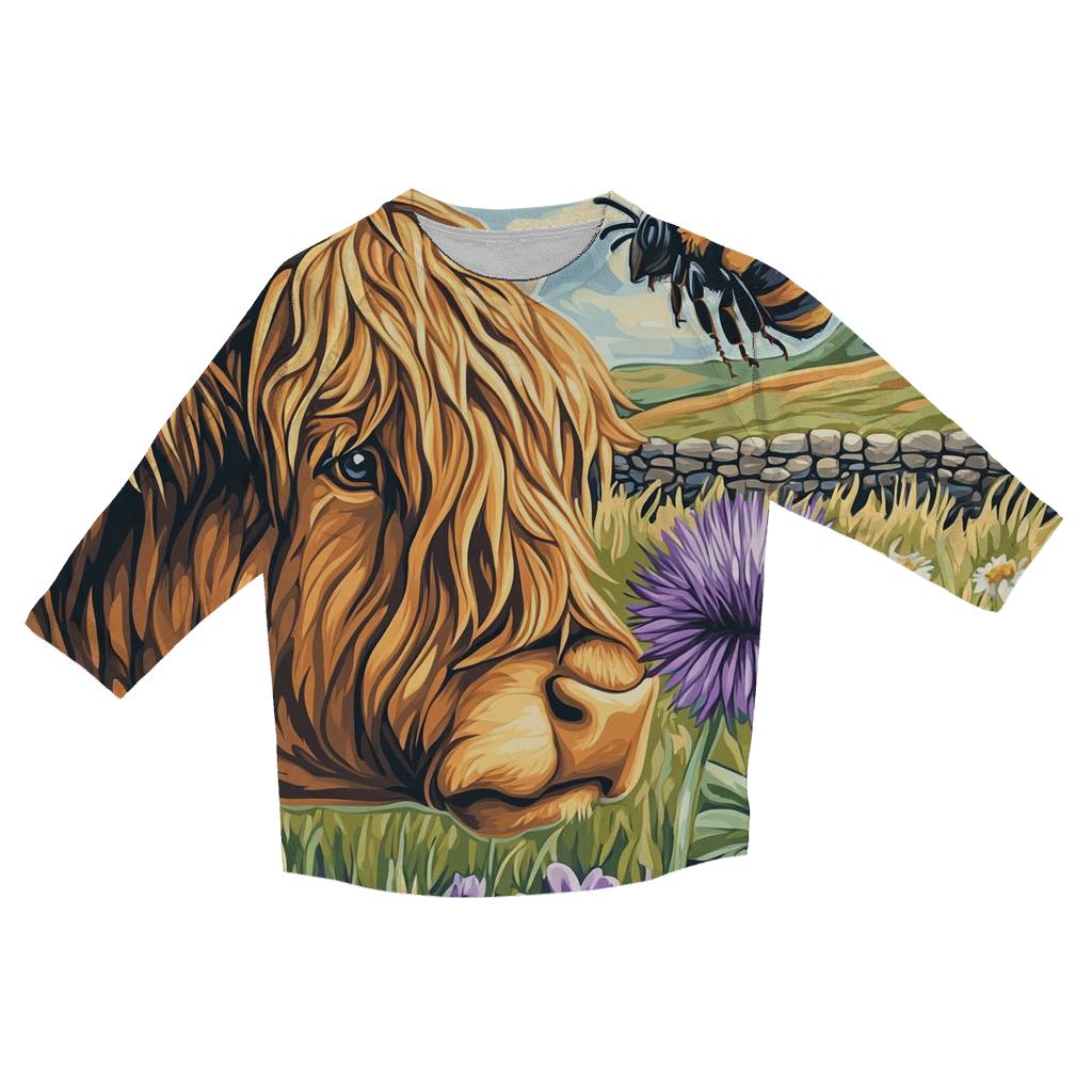 Highland Cow Bee Friend Meadow designer 3/4 sleeve blouses