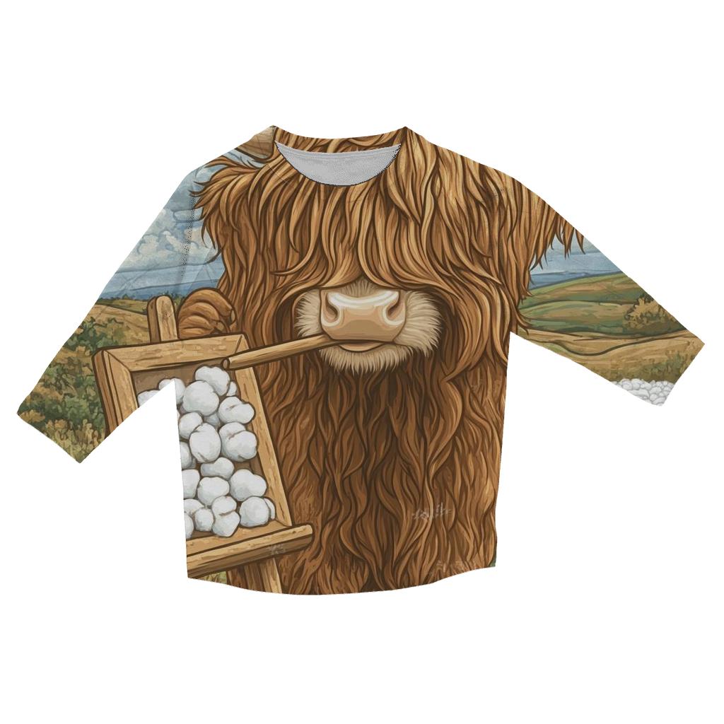 Highland Cow At The Bog Cotton Studio trendy 3/4 sleeve tops