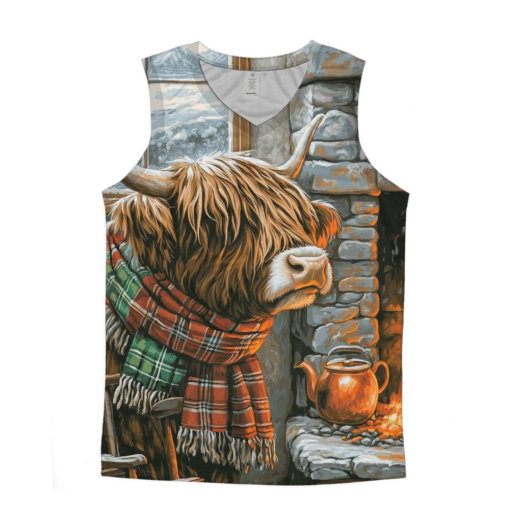 Winter Hearth Highland Cow Portrait graphic print tank tops