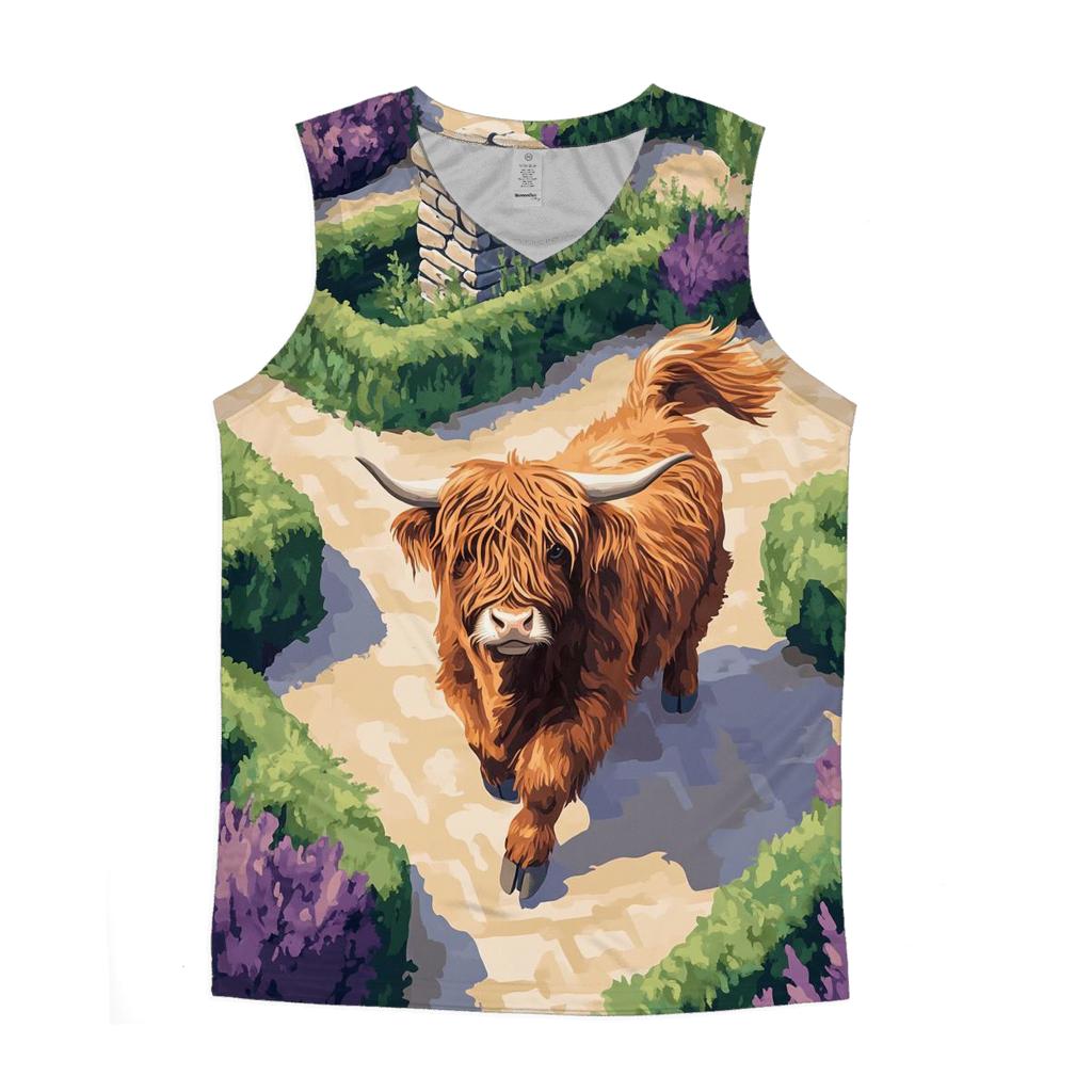 Highland Cow In The Heather Maze designer workout tanks