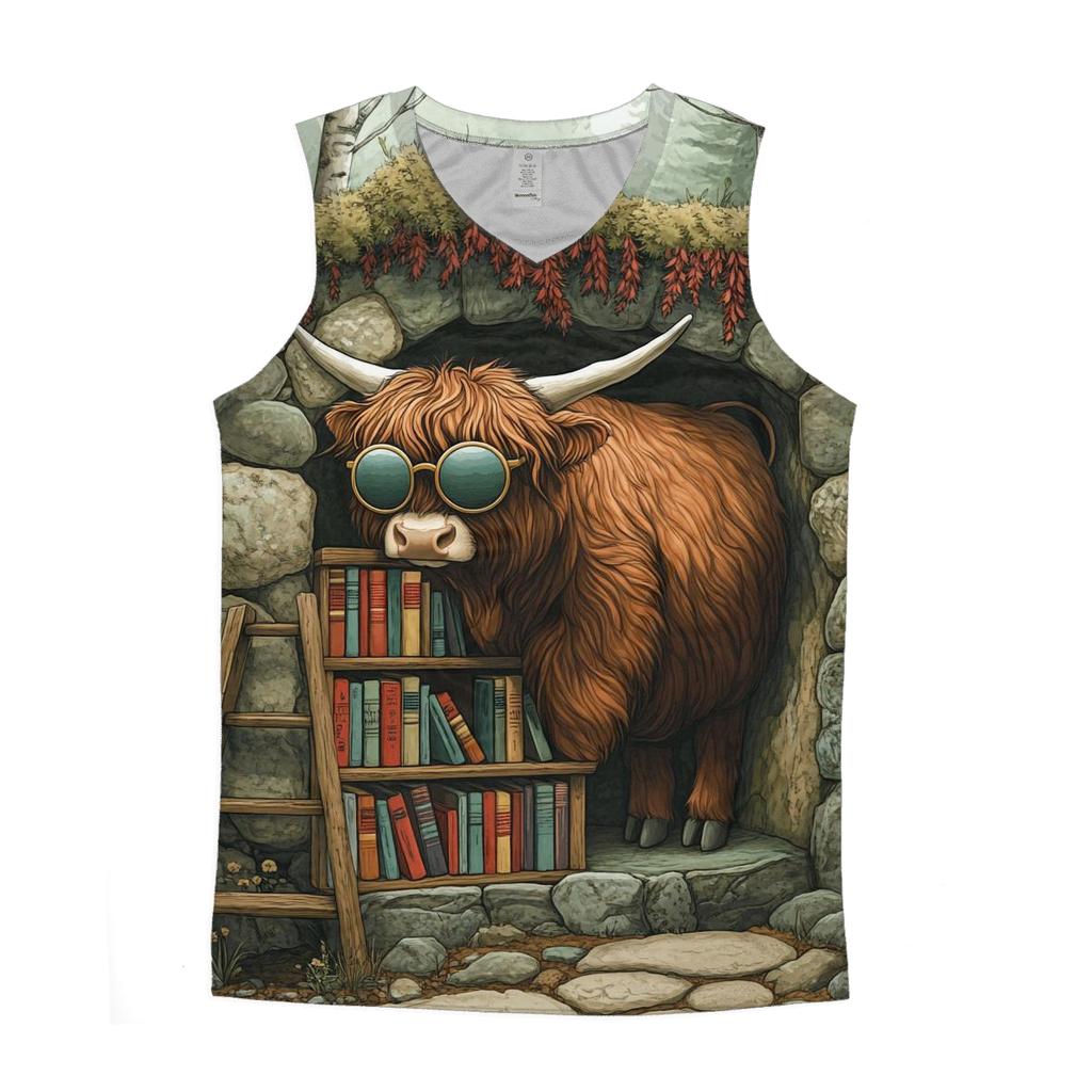 Highland Cow And The Secret Glen Library casual summer tank tops