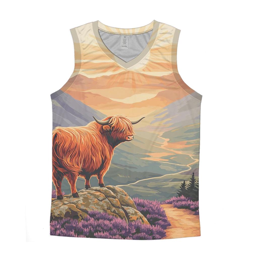 Highland Cow Sunrise On The Ridge personalized athletic tanks